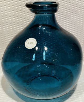 San Miguel By Vidrios 100 Recycled 7 1/2” Teal Bulb Art Glass Vase Spain