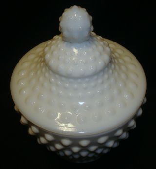 Vintage Fenton White Milk Glass Hobnail 6 ½” Footed Candy Compote Dish w/Lid 2