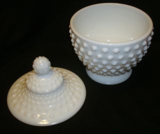 Vintage Fenton White Milk Glass Hobnail 6 ½” Footed Candy Compote Dish w/Lid 3
