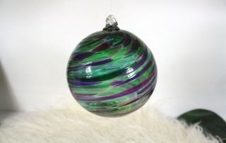 Little River Hotglass Studios Handblown Art Glass Ornament Globe Purple Green