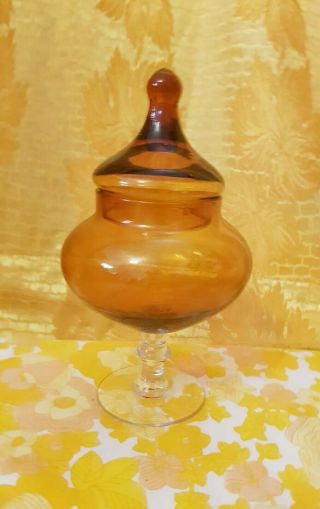 Mid Century Amber Glass Apothecary Bon Bon Jar Lidded Italian Empoli 60s 20cm 2