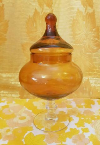 Mid Century Amber Glass Apothecary Bon Bon Jar Lidded Italian Empoli 60s 20cm 3