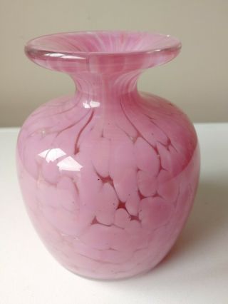 Vintage Retro 70s Mdina Pink 4 " Glass Vase Signed Base Maltese Art Studio Glass