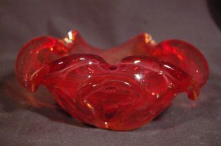 Vintage Ashtray Murano Floriform Red Clear Venetian Glass Bowl
