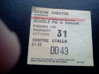 Humble Pie Steve Marriott Ticket Birmingham Odeon 31/10/74 Dd43