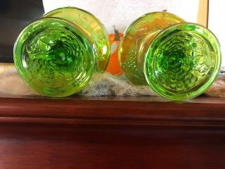 Vintage Carnival green iridescent glass,  Candle Holders. 3