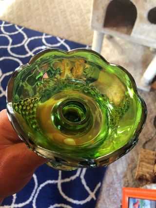 Vintage Carnival green iridescent glass,  Candle Holders. 4