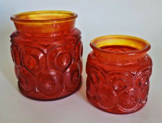 Vintage L.  E.  Smith Moon And Stars Red Amberina 5 1/2 " And 4 " Canisters