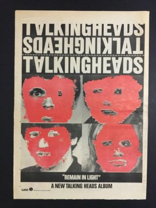 Talking Heads 1980 " Remain In Light” Promo Print Ad 12x16 "