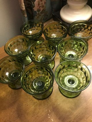 Set Of 9 Indiana Glass Whitehall Colony Avocado Green Sherbet Glasses