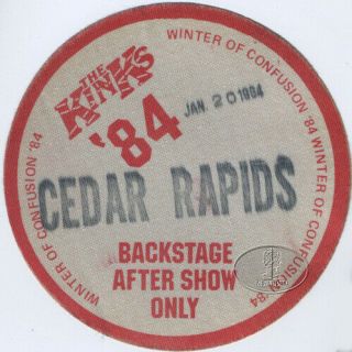 The Kinks 1984 Winter Of Confusion Tour Backstage Pass Cedar Rapids