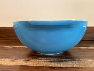 Vintage Pyrex Blue Garland Snowflake 444 Cinderella 4Qt Mixing Bowl 2