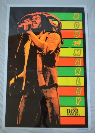 Bob Marley Black Light Poster Stripes Reggae Rasta Velvet Neon Vpa2030