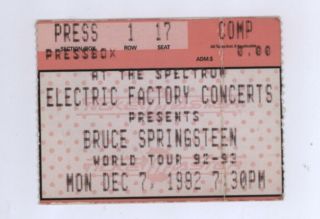 Rare Bruce Springsteen 12/7/92 Philadelphia Pa The Spectrum Ticket Stub