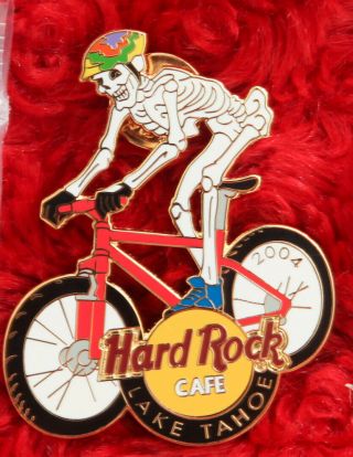 Hard Rock Cafe Pin Lake Tahoe Skeleton Bicycle Cyclist Hat Lapel Mountain Bike