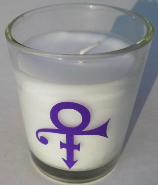 Prince Candle W/ Purple Symbol - White Candle Glass Npg Store London