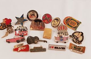19 Vintage Elvis Presley Theme Pins & Tacks Most Enamel & Colorful & Rockabilly