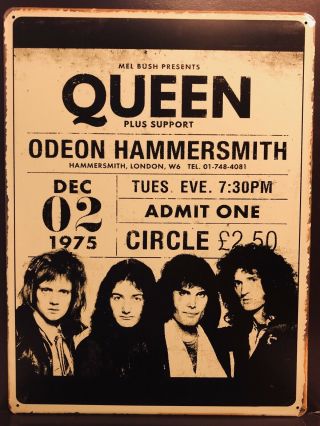 Queen Odeon Hammersmith London 1975 Concert Poster Vintage Metal Sign 20x30 Cm