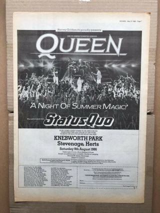 Queen A Night Of Summer Magic Poster Sized Music Press Advert From 198