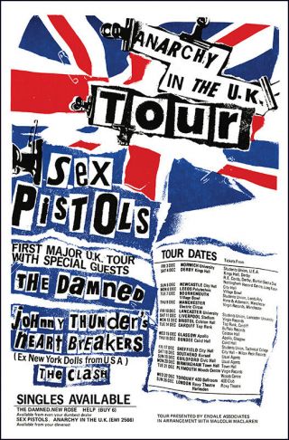 Sex Pistols Clash Damned 1976 Uk Tour Concert Poster