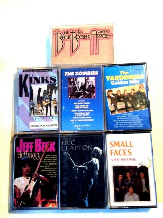 7 Vintage Rock Cassette Tapes Clapton Yardbirds Kinks Small Faces Zombies