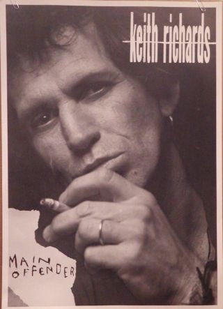 Music Poster Keith Richards Main Offender 1992 Talk Is Rolling Stones Oop