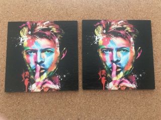 Two David Bowie Wooden Coffee / Tea Coasters Ziggy Stardust Thin White Duke
