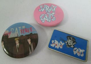 The Stray Cats 3 X Vintage Early 1980s 32mm Badges Buttons Pins Punk