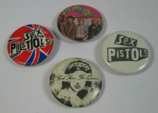 The Sex Pistols 4 X Vintage Early 1980s 25mm Badges Pins Buttons Punk Wave