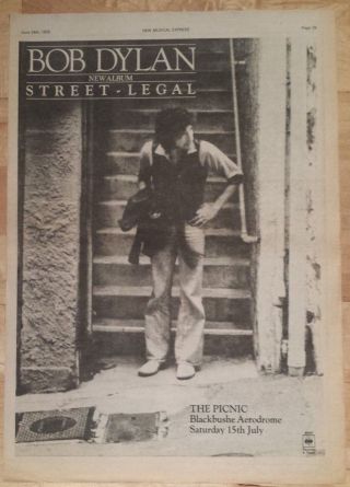 Bob Dylan Street Legal The Picnic 1978 Press Advert Full Page 28 X 39 Cm Poster