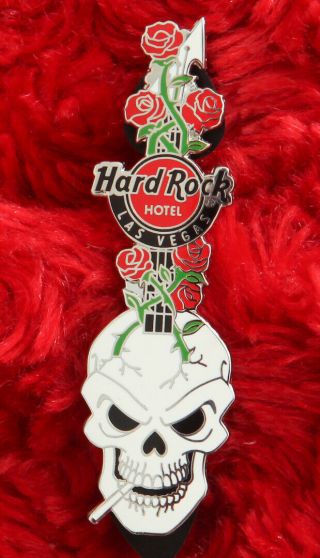 Hard Rock Cafe Pin Las Vegas Hotel Smoking Skull Rose Guitar Red Logo Hat Lapel