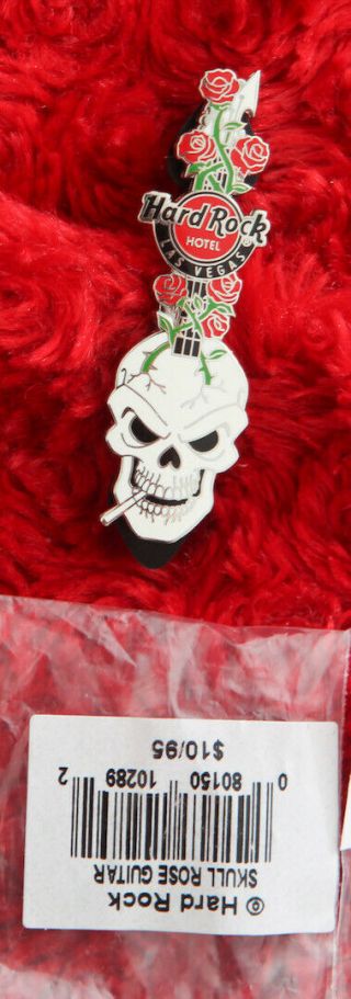 Hard Rock Cafe Pin Las Vegas Hotel SMOKING SKULL Rose Guitar red logo hat lapel 2