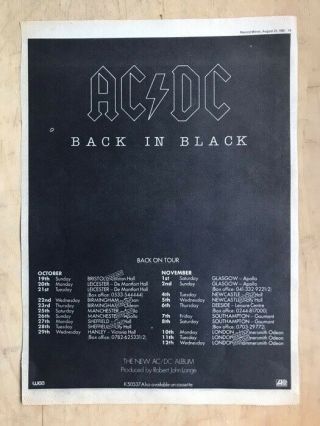 Ac/dc Back In Black On Tour Poster Sized Music Press Advert From 1980 W