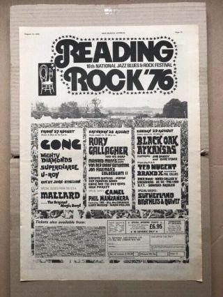 Reading Rock 1976 Rory Gallagher/gong/black Oak/ted Nugent/ac/dc (a) Poster Sized