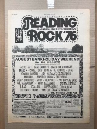 Reading Rock 1976 Ac/dc - Rory Gallagher/gong/black Oak/ted Nugent (b) Poster Siz