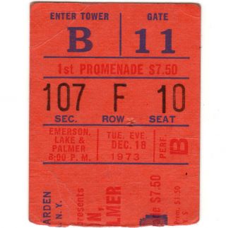 Emerson Lake & Palmer & Stray Dog Concert Ticket Stub York Ny 12/18/73 Msg