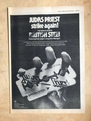 Judas Priest British Steel Poster Sized Music Press Advert From 1980 -