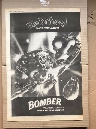 Motorhead Bomber Poster Sized Music Press Advert From 1979 Edge Faded -