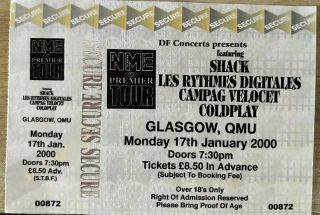Coldplay Ticket Stub Glasgow Qmu Memorabilia / Nme Tour - 17 January 2000