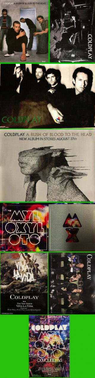 Set Of 5 Colplay Posters & Sheet Of 2 Stickers Rush Mylo Xyloto Viva La Vida