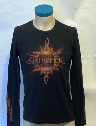 Godsmack Long Sleeve Black T - Shirt Faceless Celestrial Sun Flames Sz S