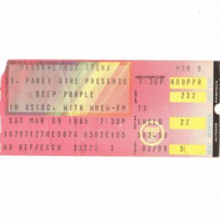 Deep Purple & Girlschool Concert Ticket Stub Nj 3/9/85 Perfect Strangers Tour