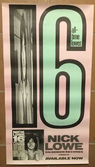 Nick Lowe 16 All Time Lowes Promotional Poster Demon Records 1984