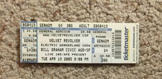 2005 Velvet Revolver San Francisco Full Concert Ticket Stub Crease