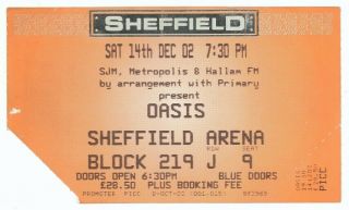 Rare Oasis 12/14/02 Sheffield England Hallam Fm Arena Huge Uk Ticket Stub