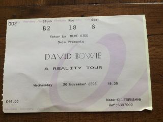 David Bowie - Reality Tour 2003 Wembley Arena Concert Ticket Stub