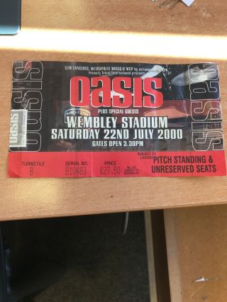 Oasis Wembley Stadium 2000 Ticket Stub Noel Liam Gallagher