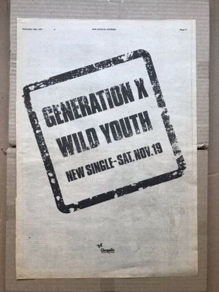 Generation X Wild Youth Poster Sized Punk Music Press Advert From 1977