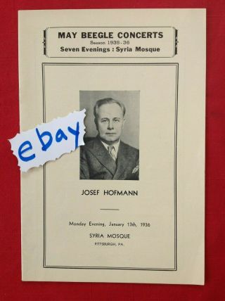 1/13/1936 Josef Hofmann Syria Mosque Pittsburgh May Beegle
