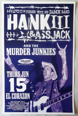 Hank Williams Iii 2006 Gig Poster Seattle Washington Concert